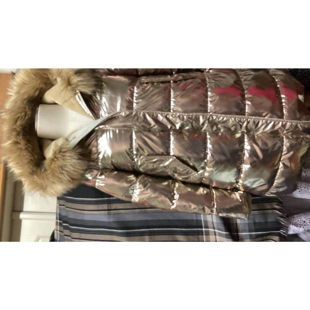 NEW ETERNELLE women's metallic hooded parka jacket in gold metallic